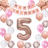 5th Birthday Decorations Rose Gold for Girls, 5th Birthday Banner Balloon for Girls, Number 5 Birthday Star Foil Balloons Latex Confetti Balloons for Girls Her 5 Years Old Birthday Supplies (5th)