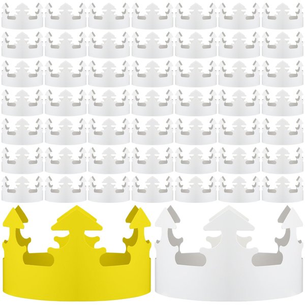 Jetec 100 Pcs White Paper Crowns Kids DIY Birthday Crowns for Classroom Birthday Party Hats Decorations Baby Shower Supplies (Classic)