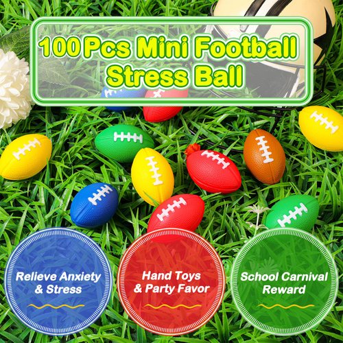 100 Pcs Mini Football Stress Ball Bulk 2.2 Inches Football Toys Anxiety Relief Toys Foam Sports Balls with Bag Football Party Decorations for School Carnival Reward Gift Bag Fillers Anxiety Relief
