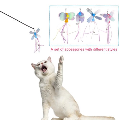 balacoo 4 Pcs Cat Teaser Wand Refill Kit, Butterfly Dragonflies Bee Teaser Toys Replacement for Cat Teaser Wand, Kitten Exercise Toys for Cat Dog Puppy