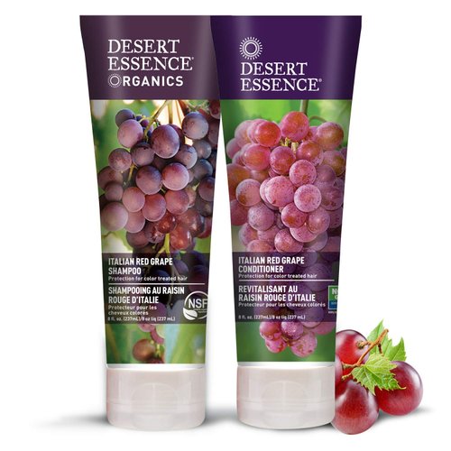 Desert Essence Italian Red Grape Shampoo & Conditioner Bundle - 8 Fl Ounce - Protection For Color Treated Hair - Antioxidant - Vitamin B5 - Natural - Protect Hair From UV Filters