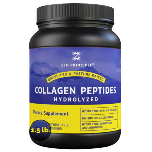 Zen Principle Grass-Fed Collagen Peptides 1.5 lb. Anti-Aging Hydrolyzed Protein Powder for Healthy Hair, Skin, Joints & Nails. Paleo and Keto Friendly, GMO and Gluten Free, Pasture-Raised Bovine.
