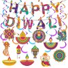 38 Pcs Diwali Party Decorations for Home Happy Diwali Banner Deepavali Hanging Swirls Kit Festival Lights Party Decorations Indian Party Supplies Indoor Outdoor Decor