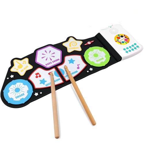 ROCKSOCKI Toddler Drum Set, Kids Musical Instruments Toys Sensory Toys, Roll-up Educational Percussion Drum Pad Built-in Speakers Wood Drum Sticks, 10+ Songs, Volume Control