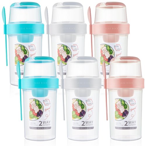 Mumufy 3 Pcs Salad Shaker Cup Portable Cereal Cup Yogurt Parfait Cup Salad Container for Lunch with Salad Dressing Holder Fruit and Vegetable Salad Cups with Lids and Fork for Breakfast, 3 Colors