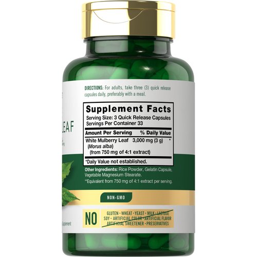 Carlyle Mulberry Leaf Extract | 3000mg | 100 Capsules | Non-GMO and Gluten Free Herbal Supplement