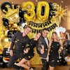 112pcs 30th Birthday Decorations for Him, 30th Birthday Decorations with Number 30 Foil Balloon Fringe Curtains White Black and Gold 30th birthday Balloons for Happy 30th Birthday Decorations