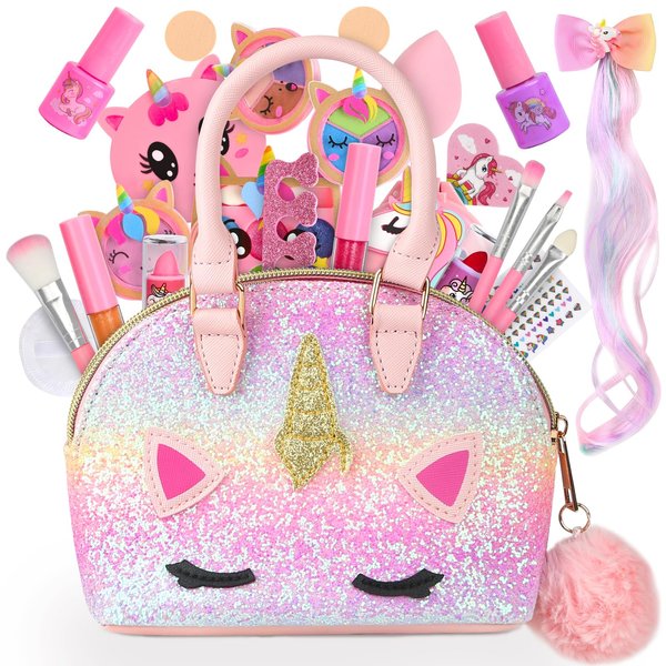 Dreamon Kids Makeup Kit for Girl-Washable Makeup for Kids with Bag, Make up Set for Toddlers, Christmas Birthday Gifts for Girls Aged 6-12