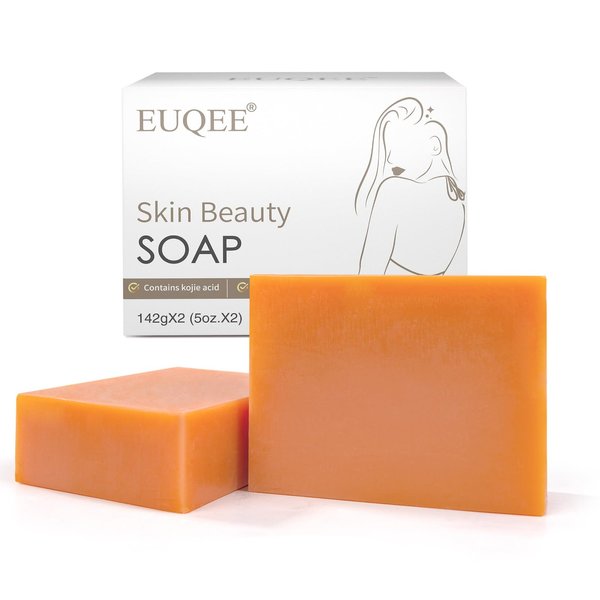 EUQEE Glutathione Kojic Acid Soap, 5 oz Glutathione Soap Bars with Glutathione, Vitamin C, Collagen for Rejuvenating Skin, Reduces the Appearance of Dark Spots Fine Lines with a Foaming Net- 2 x 142g