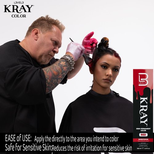 Level 3 Kray Semi Permanent Hair Color - Semi Permanent Hair Dye with Aloe Vera - Red