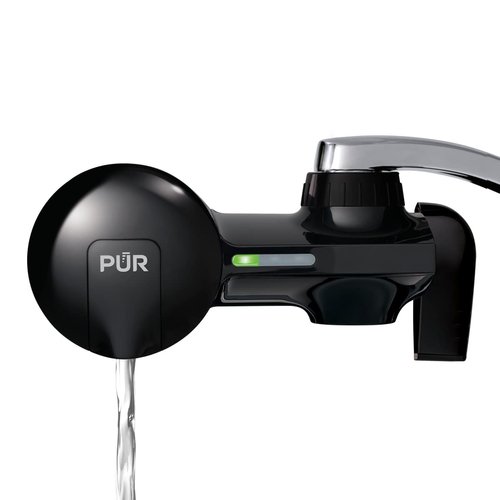 PUR Horizontal Faucet Mount Water Filtration System with Lead Reducing Filter for Cleaner, Filtered Tap Water, Lasts 100 Gallons, Sink Water Filter, Fits Most Kitchen or Bathroom Faucets, Black