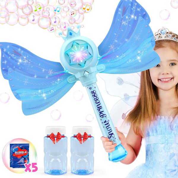 Aooess Bubble Wands for Kids Toys for 3 4 5 6 Years Old Girls: Light Up Bubble Wand Outdoor Toys for Girls Ages 4-8 Bubble Party Favors for Kids 4 Year Old Birthday Gifts Girl Toy for Kid 3-8, Blue