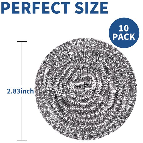 GUEICN Stainless Steel Scrubber Scrubbing Scouring Pad Magic Eraser Sponges Clean Pot Pan and Broiler Rack Steel Wool for Kitchen Bathroom (10Pcs Metal Scrubber)