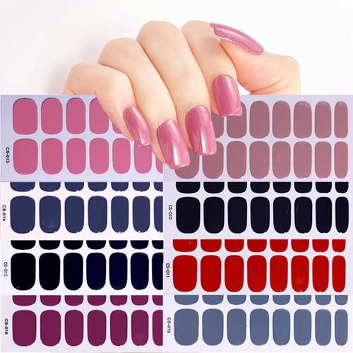 8 Sheets Solid Color Gel Nail Stickers Full Wraps Blue Pink Nail Strips Self-Adhesive Red Gel Nai...