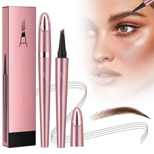 2 Pcs Microblading Magic Eyebrow Pencil, 3D Waterproof Eyebrow Tattoo Pencil with 4 Micro Fork Tip, Eyebrow Makeup Fine Stroke for Natural Looking Eyebrows (Dark Brown)