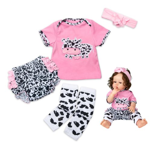 4Pcs Medylove Reborn Baby Dolls Clothes Pink Dairy Cow Outfits for 20"- 22" Reborn Doll Girl Baby Clothing Baby Sets 22 inch Reborn Dolls Matching Clothing