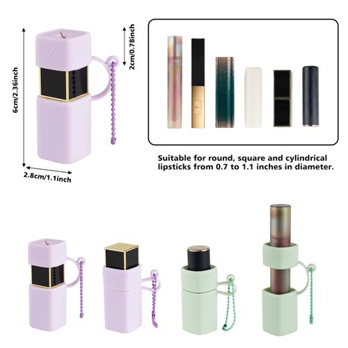 2Pcs Chapstick Keychain Holder, 2.4 IN Portable Lip Balm Holder with Cap Cover, Fashion Lipstick Case Holder, Silicone Chapstick Carrier Bag with Wrist Strap for Women Girls