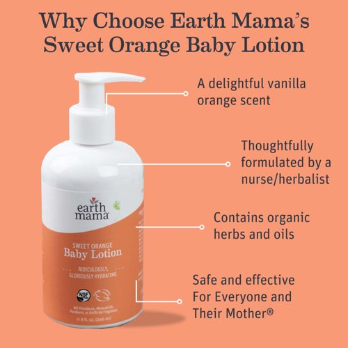 Earth Mama Sweet Orange Baby Lotion | Moisturizing Body Lotion for Dry Skin, Newborn Baby Lotion Sensitive Skin Care, Face Lotion for Babies & Kids with Shea Butter, Calendula & Aloe, 8 Fl Oz (2-Pack)