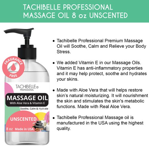 Tachibelle Professional Massage Oil for Soothing and Relieve Body Best Natural Therapy for a Warming, Relaxing, Calming Massage 8 fl. oz (Unscented)