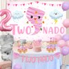 Sursurprise Two Nado Birthday Party Decorations for Girls, Tornado 2nd Birthday Party Decor with Two Nado Backdrop Banner Cake Topper, Number 2 Balloon, Baby Girl 2 Year Old Birthday Supplies