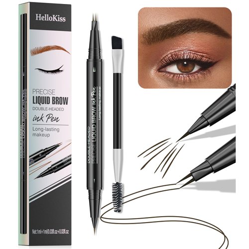 NAISSIYA Microblading Eyebrow Pencil, 2-Tip Double-Ended Eyebrow Pen with Eyebrow Brush, Waterproof and Sweat Proof, Create Natural Hair-Like Brows for Women Stay on All Day(Black Brown)