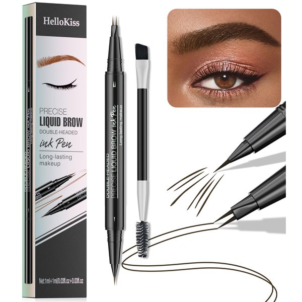NAISSIYA Microblading Eyebrow Pencil, 2-Tip Double-Ended Eyebrow Pen with Eyebrow Brush, Waterproof and Sweat Proof, Create Natural Hair-Like Brows for Women Stay on All Day(Black Brown)