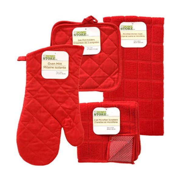 The Home Store Red Windowpane Pattern Kitchen Linens Collection: Set includes: 1 Pot Holder 2 Pot Holders 1 Kitchen Towel 2 Microfiber Scrubbers (6 Items Total)