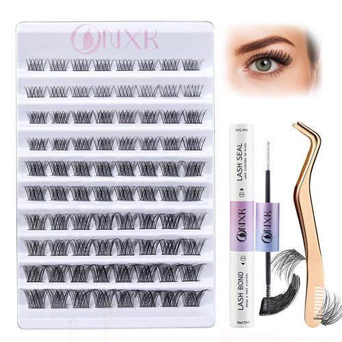 DIY Cat Eye Lashes Clusters-D Curl Individual Lashes Extension Kit with Lash Bond and Seal Applicator for Beginner Natural Waterproof Lash Clusters Including Glue & Tweezers(8-16mm) by ONXK