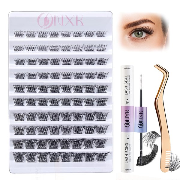 DIY Cat Eye Lashes Clusters-D Curl Individual Lashes Extension Kit with Lash Bond and Seal Applicator for Beginner Natural Waterproof Lash Clusters Including Glue & Tweezers(8-16mm) by ONXK