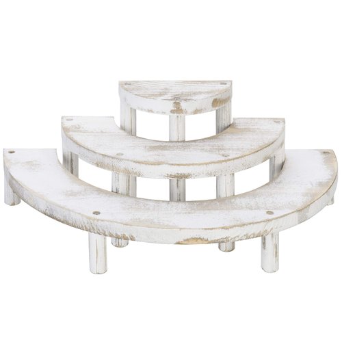 MyGift 3 Tier Cupcake Stand Whitewashed Wood Semicircle Dessert and Appetizer Display Riser, 3-Piece Set