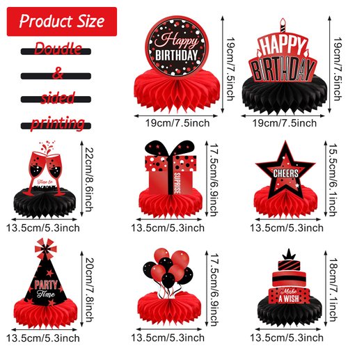8 Pieces Red and Black Birthday Party Honeycomb Centerpieces Red Black Table Centerpieces Decorations Red Table Centerpiece Sign for Kids Adults Party Supplies