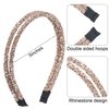 PAGOW 3pcs Double Crystal Side Hair Band, Rhinestone Diamond Vintage Turban Thin Hair Bands Hair Hoops Accessories for Women Girls (Black + Silver + Champagne)