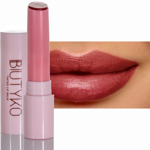 BiutyKo Lip Balm Hydrating for Dry and Chapped Lips Tinted Subtle Color Non-Sticky Juicy Finish | Brown
