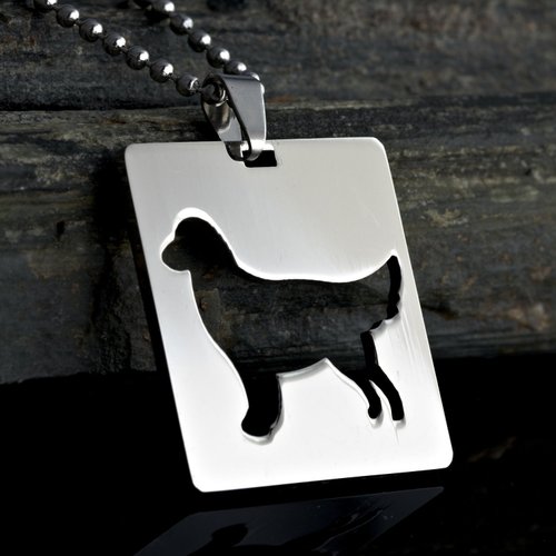 Stainless Steel Square Shape Golden Retriever Silhouette Pet Dog ID Tag Breed Collar Charm Pendant Necklace