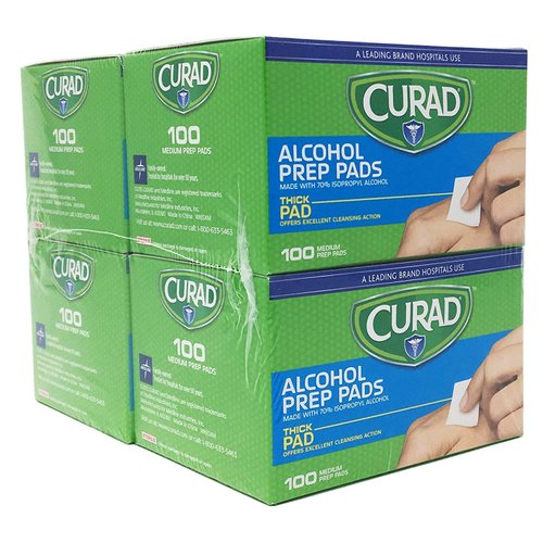 CURAD Alcohol Prep Pads (Pack of 4 Boxes), Thick Alcohol Swabs (package may vary)