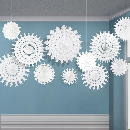 CHRORINE 16 Pcs Christmas Winter White Paper Snowflake Decorations, Christmas Snowflakes Hanging Decoration, Frozen Birthday Party Supplies Winter Wonderland Party Decorations (Mixed 7.8"-20")