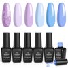 Beetles Gel Nail Polish Set 6 Colors Glitter Sky Blue Purple Gel Polish Kit Lavender Violets Gel Nail Polish Spring Gel Nail Polish Soak off Uv LED Gel Manicure DIY Nail Home