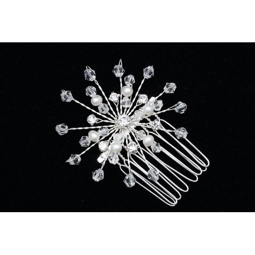 Handmade Freshwater Pearl Crystal Flower Bridal Wedding Tiara Hair Comb - Silver Plated FC021