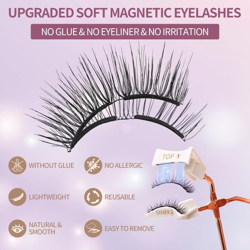 Magnetic Eyelashes without Eyeliner, Dual Magnetic Eyelashes with Applicator, 4D Reusable Magnetic Lashes NO Eyeliner or Glue Needed, Soft Magnets Natural Look Easy to Wear