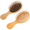 2 PCS Travel Brushes for Hair,Bamboo Brush Mini Hair Brush Anti-Static Bamboo Hair Brush Massage Scalp Detangling Brush Yellow Mini HairBrush Natural Wooden Pocket Travel Small Hair Brush for All Hair
