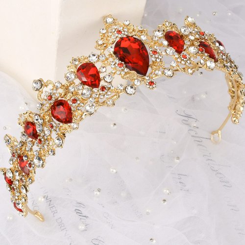 Didder Baroque Vintage Rhinestone Tiara, Red Royal Crystal Tiaras for Women Gold Princess Crown Tiaras for Girls Bridal Hair Accessories for Wedding/Prom/Pageant/Birthday/Party/Photography