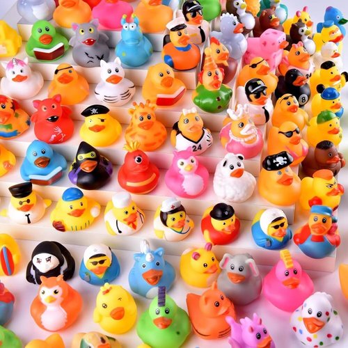 Rubber Ducks in Bulk Assortment Jeep Ducks for Ducking, Small Rubber Duckies for Toddler Baby Bath Toys Floater Rubber Duck Bath Pool Toys Kids Party Favors with Mesh Carry Bag (55)