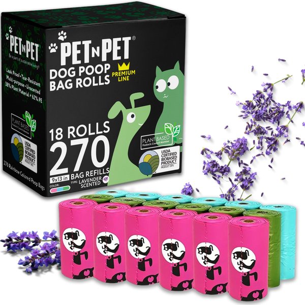 PET N PET 270 Counts Lavender Scented, Colorful Poop Bags for Dogs, 38% Plant Based & 62% PE Dog Poop Bags Rolls, Extra Thick Dog Bags for Poop, Doggie Poop Bags, Dog Waste Bags, Pet Poop Bags