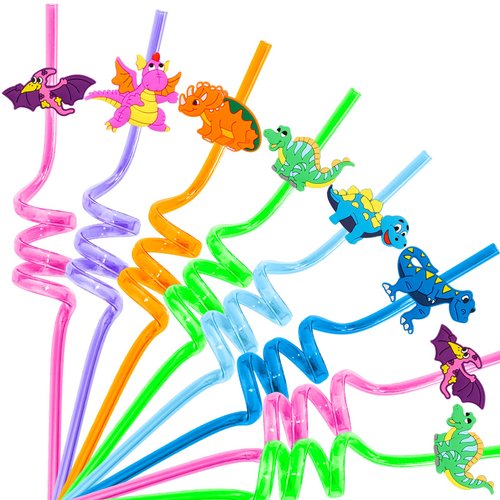 24Pcs Dinosaur Party Straws for Dinosaur Party Favors, Dinosaur Themed Party Decorations for Dinosaur Party Supplies Goodie Bag Fillers
