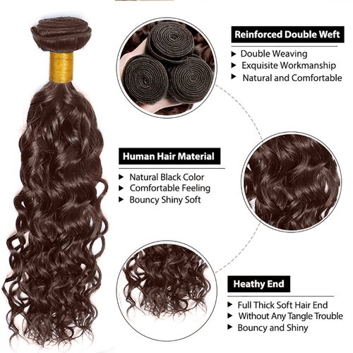 Color #4 Bundles Dark Brown Water Wave Human Hair Bundles 16 18 20 Inch Brazilian Unprocessed Virgin Hair Brown Bundles Human Hair Color #4 Ocean Wave Bundles Hair Extensions