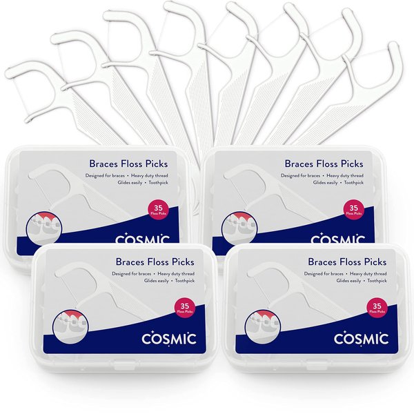 Orthodontic Flossers for Braces | Floss Picks with Shred-Resistant Unwaxed Dental Floss in Dental Hygiene Kit for Kids and Adults (Set of 4 x 35 pcs)