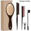 Wooden Paddle Hair Brush with Metal Bristle, Anti-frizz Metal Detangling Brush Styling Hairbrush Comb for Curly Fine Wavy Straight Hair, Scalp Massage Brush, Wet or Dry Use