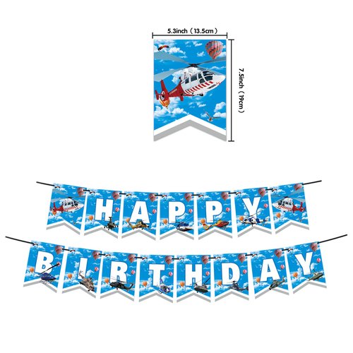 Helicopter Birthday Party Supplies Helicopter Party Decorations Airplane Themed Party Supplies Includes Balloons Birthday Banner, Spirals, Cake Cupcake Toppers for Helicopter Aviator Aviation Party