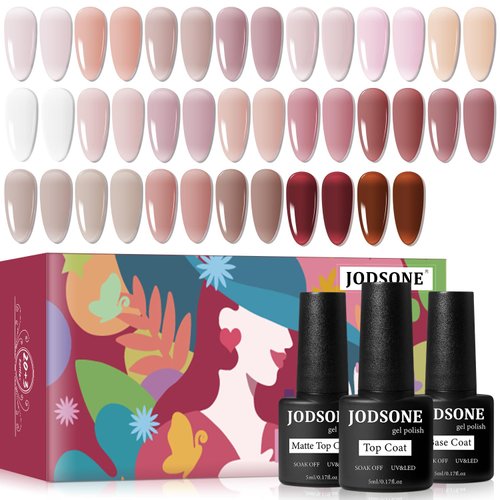 JODSONE 23PCS Gel Nail Polish Set 20 translucent Jelly Color Natural and Elegant Long Lasting Sui...