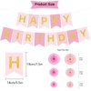 fiintrwa Pink Birthday Decorations, Pink Happy Birthday Banner with Tissue Paper Pom Poms, Hanging Paper Fans Party Decoration /Birthday Party Decorations for Women Girls